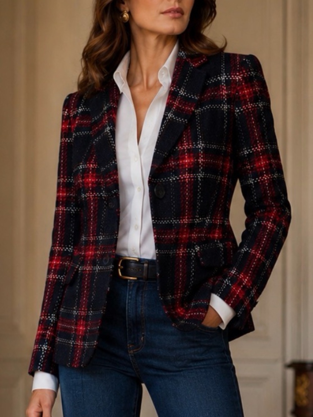Talbots Winter Plaid Red and Black Blazer